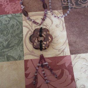 Women's Purple/Clear/Lavendar/Gold Beaded Pendant Necklace 19 1/2" Long